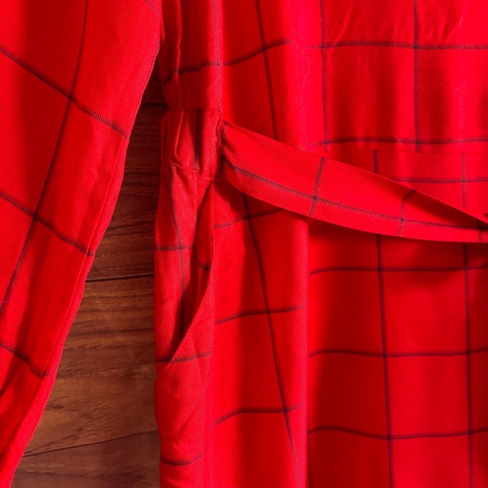 A New Day Red Windowpane Plaid Long Sleeve Tie Waist Dress Womens Large - Picture 5 of 13